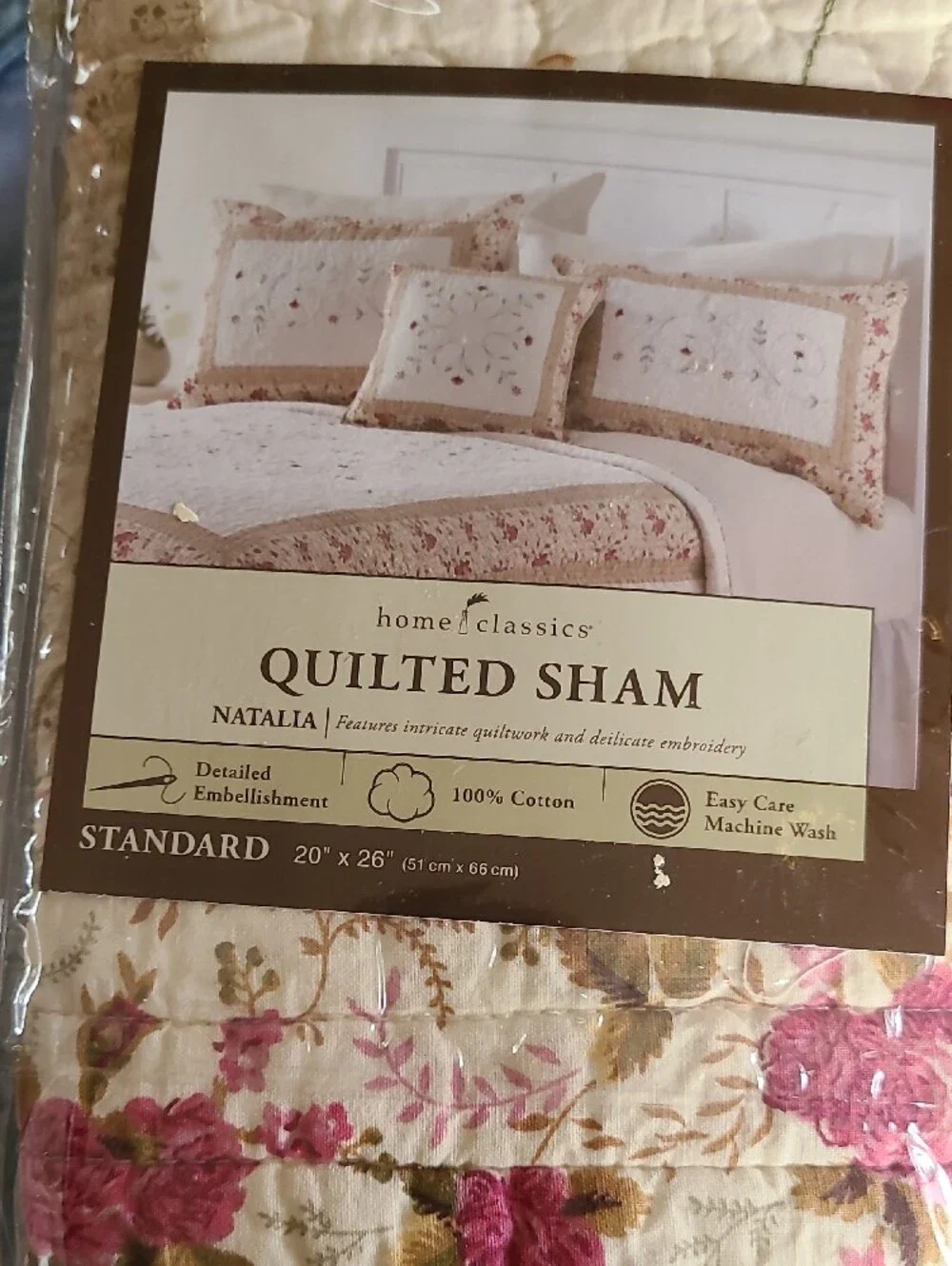 Home Classics Natalia Quilted Sham in Cream with Pink Floral